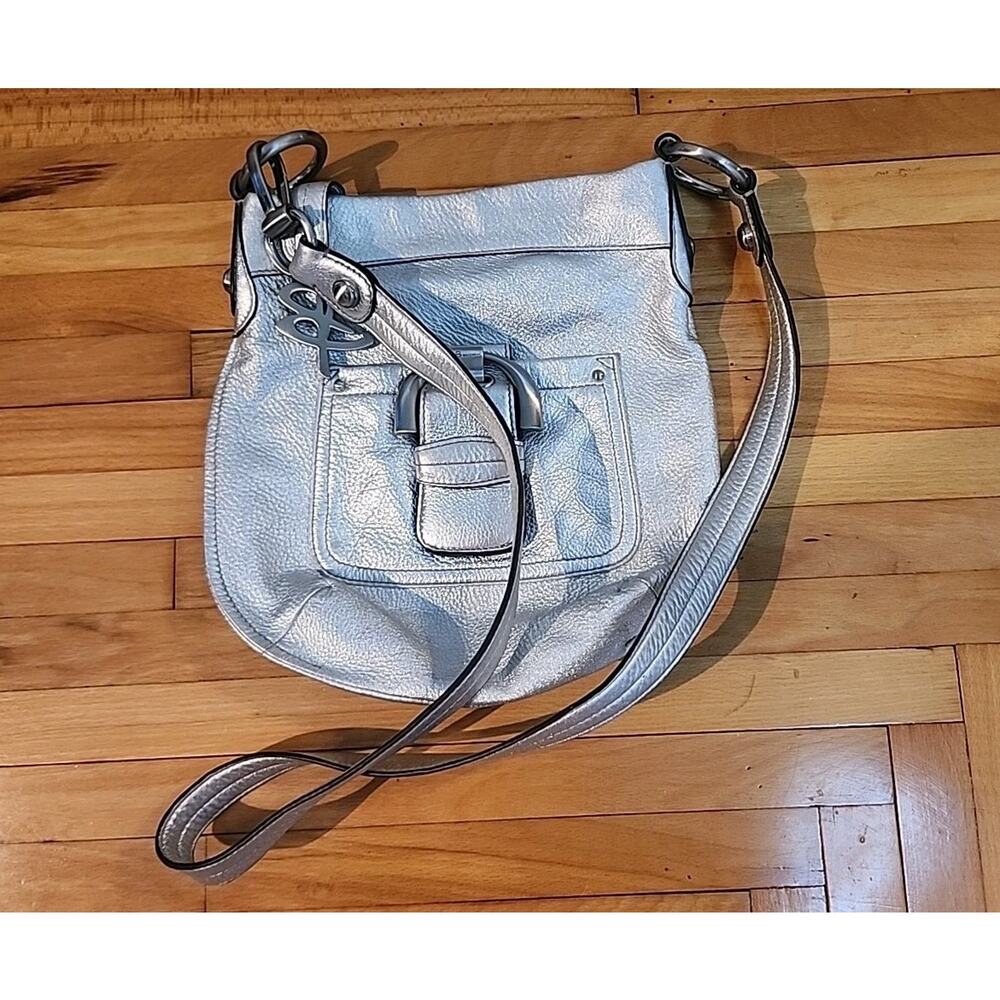 b. makowsky Metallic Silver Crossbody Shoulder Bag